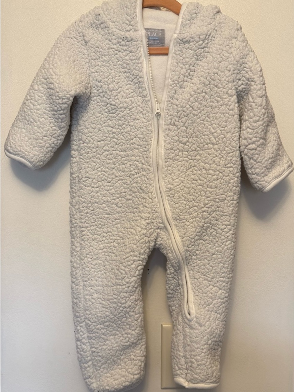 The Children's Place Cream Sherpa Hooded Footie One-Piece